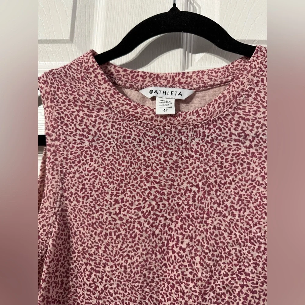 Athleta Leopard Print Pink Sleeveless Muscle Tee (XS) - Picture 9 of 16